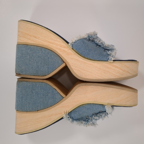 BC Footwear Women's Denim Fringe Platform Wedge Sandals , Size 6.5 - Picture 7 of 8